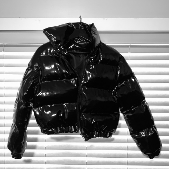 Jackets & Blazers - Cropped Vinyl Puffer Jacket